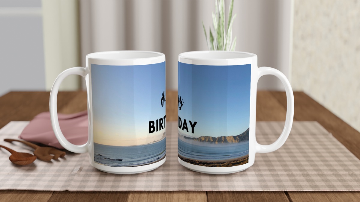 &quot;Happy Birthday - Uawa morning&quot; White 15oz Ceramic Mug