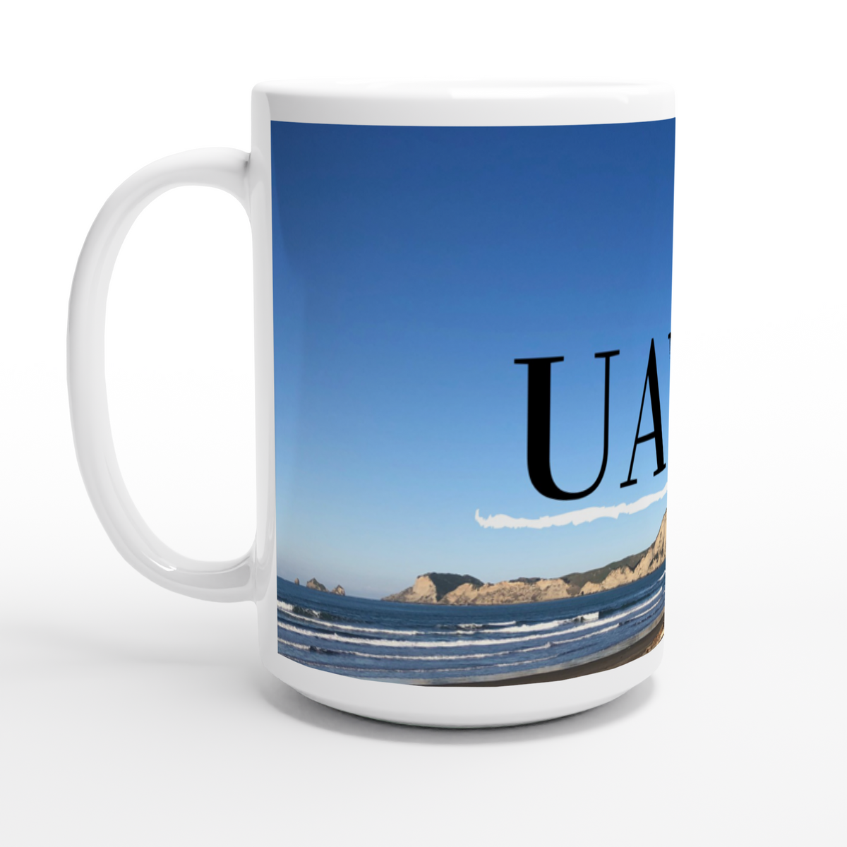 &quot;UAWA - Tolaga Bay beach 2 &quot; White 15oz Ceramic Mug
