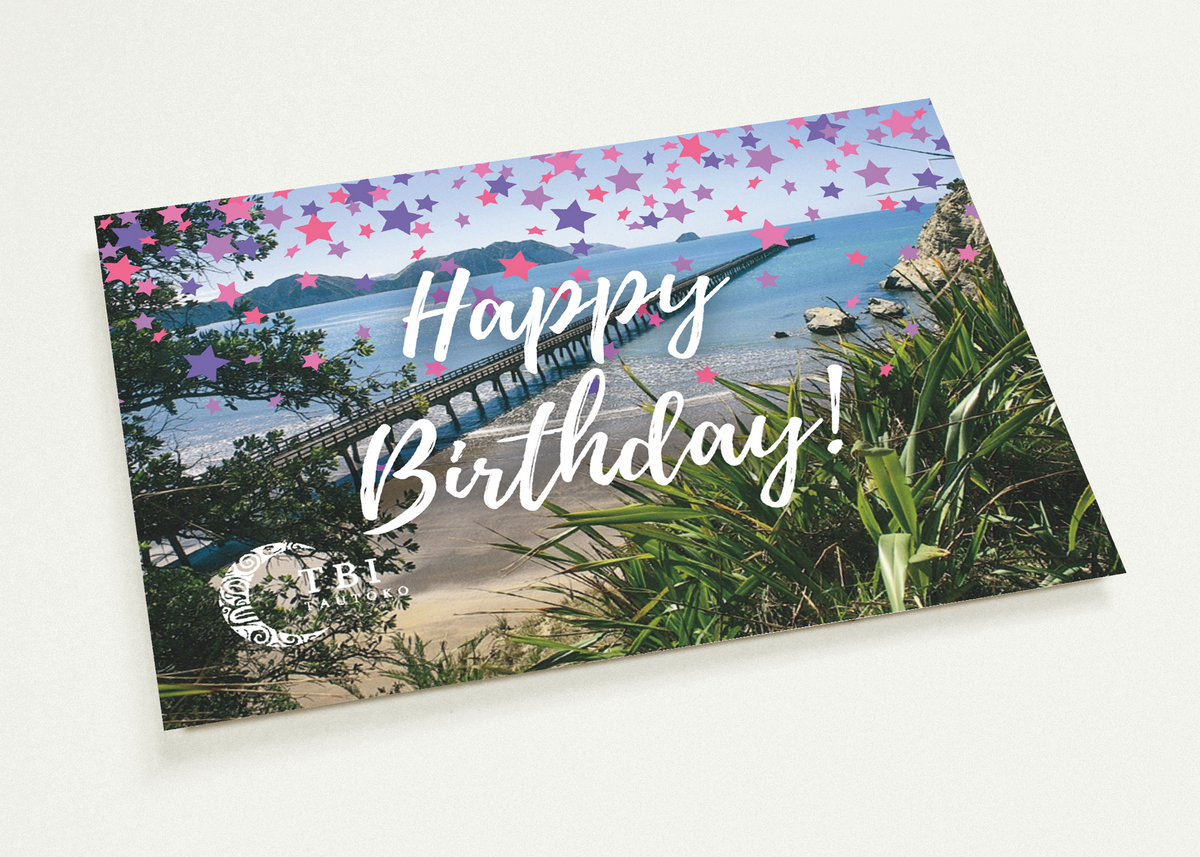&quot;Happy Birthday Girl - Tolaga Bay Wharf&quot; Matte Paper Cards 10pk